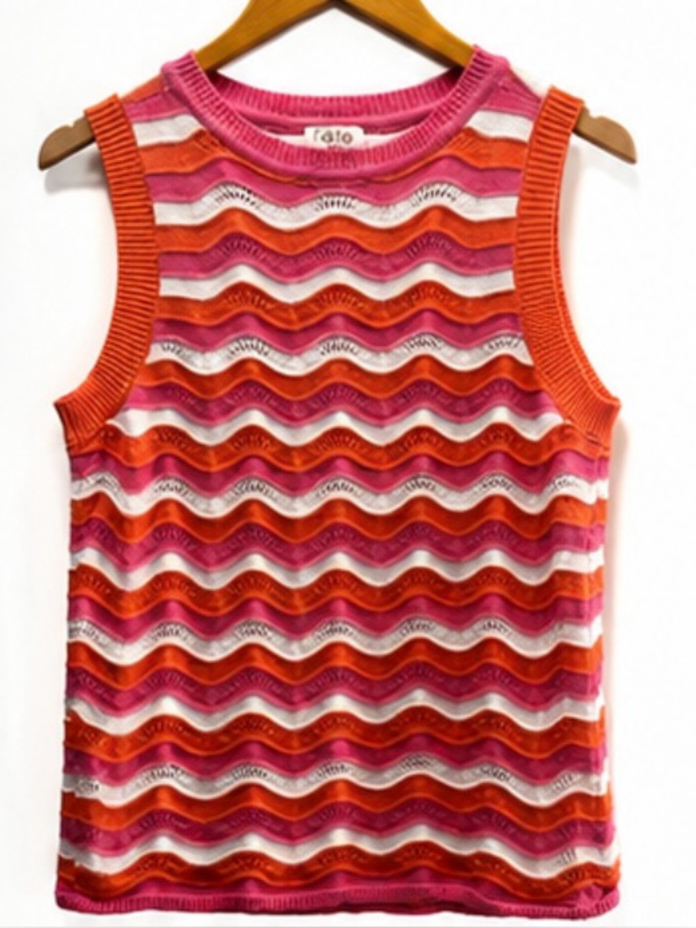 Fate Wave Crochet Knit Tank Top Pink Orange White Sleeveless Sweater